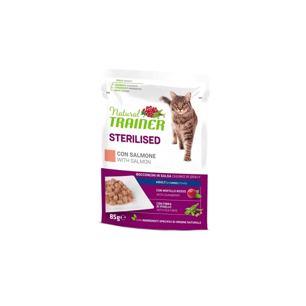 Natural Trainer Gatto Bustine 85 Gr Sterilised Salmone cibo umido