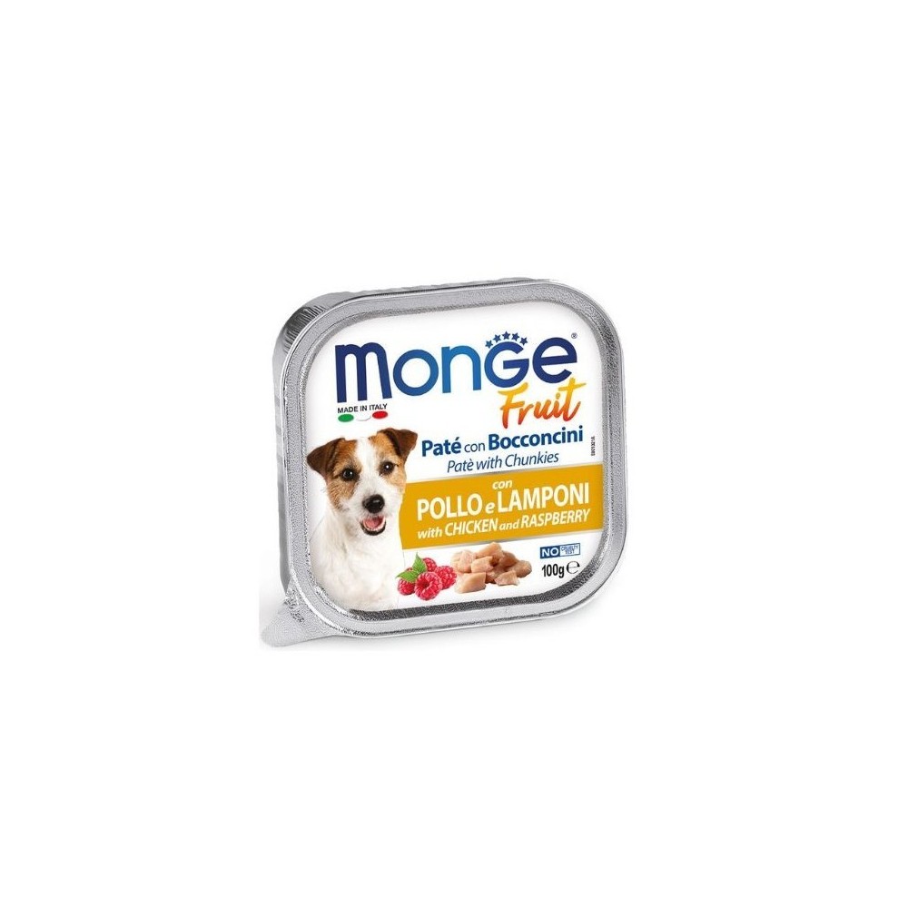 Monge Dog Fruit patè con bocconcini  Pollo/Lamponi 100Gr cibo umido