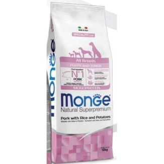Monge Natural Superpremium All Breeds Puppy & Junior Monoprotein Maiale con Riso e Patate 12 kg crocchette cane