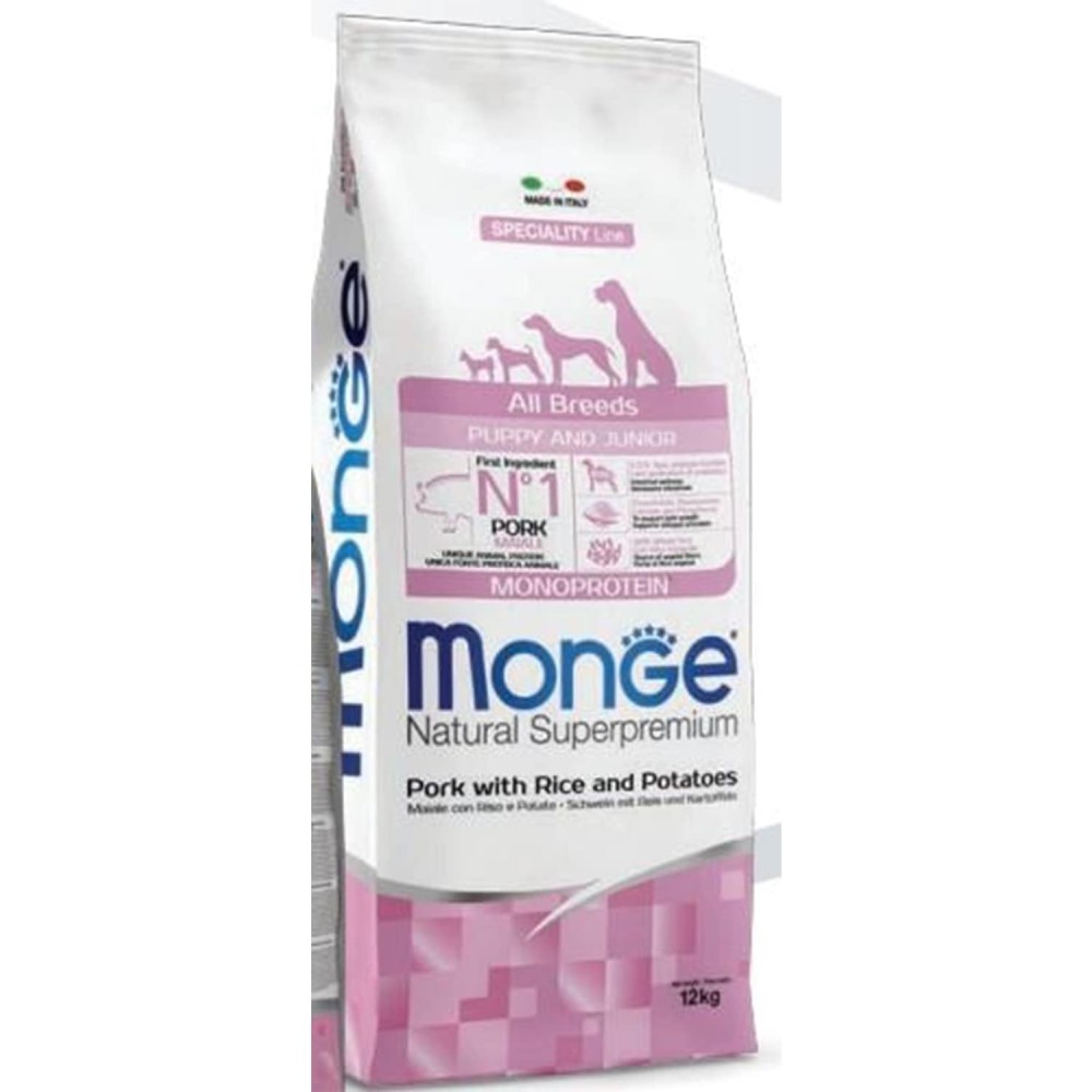 Monge Natural Superpremium All Breeds Puppy & Junior Monoprotein Maiale con Riso e Patate 12 kg crocchette cane