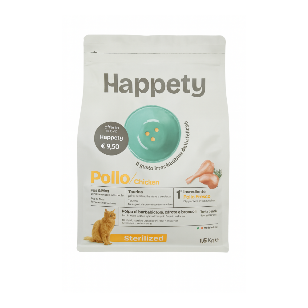 Happety crocchette gatto  Sterilized Pollo 1.5 Kg