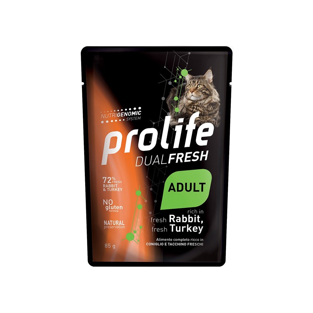 Prolife Adult Gatto tacchino e Coniglio 85 Gr Cibo Umido