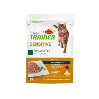Natural Trainer gatto  Bustine 85 Gr Sensitive Agnello cibo umido