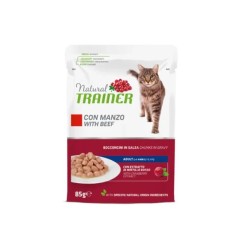 Natural Trainer  Gatto bocconcini Bustine 85 Gr Manzo cibo umido