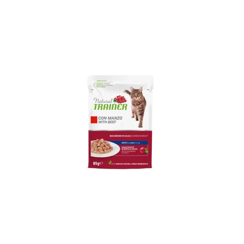 Natural Trainer  Gatto bocconcini Bustine 85 Gr Manzo cibo umido