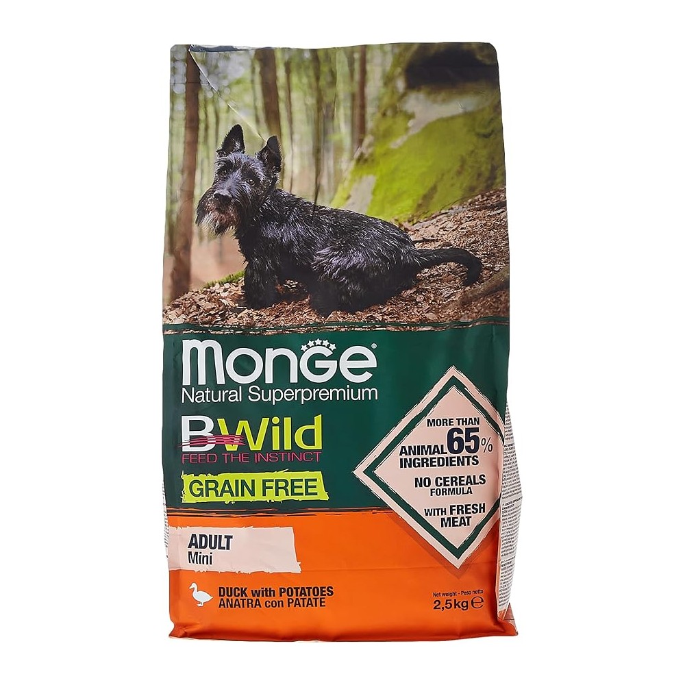 Monge BWild Grain Free crocchette cane  Mini Anatra Patate 2.5 kg