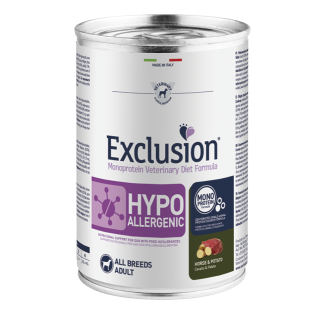 Exclusion hypoallergenic cibo umido per cani adulti cavallo 400gr