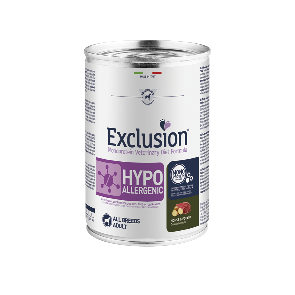 Exclusion hypoallergenic cibo umido per cani adulti cavallo 400gr