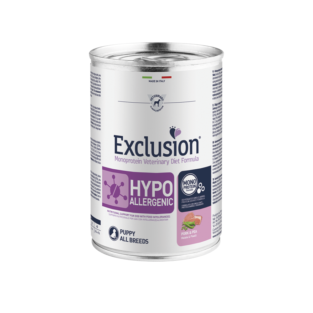 Exclusion hypoallergenic cibo umido per cani puppy maiale 400gr