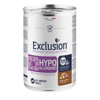 Exclusion hypoallergenic cibo umido per cani adulti coniglio 400gr