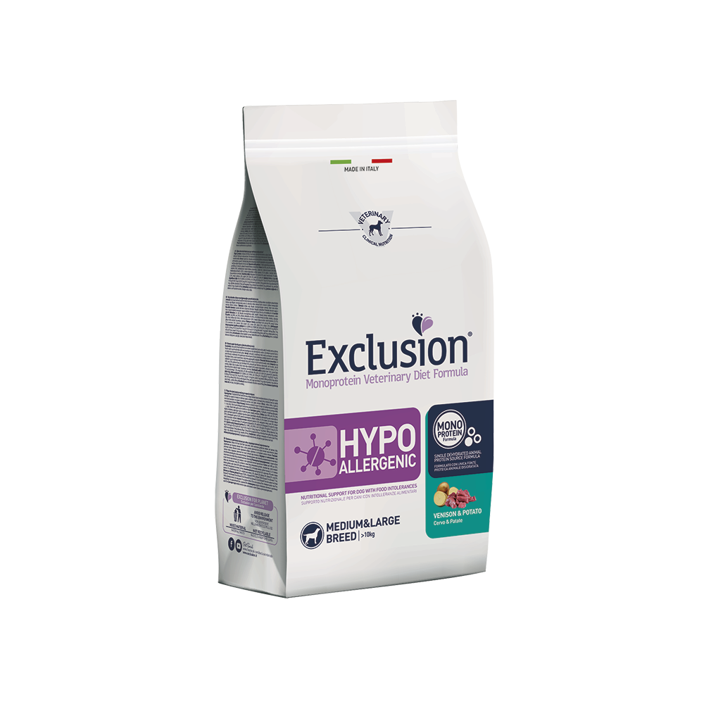 EXCLUSION CROCCHETTE CANE DIET HYPOALLERGENIC CERVO E PATATE 12KG