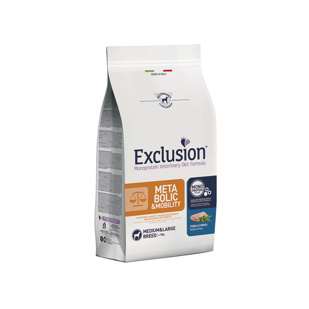 Exclusion Crocchette Cane Metabolic e Mobility Medium e Large adult 2 kg Maiale e Fibre