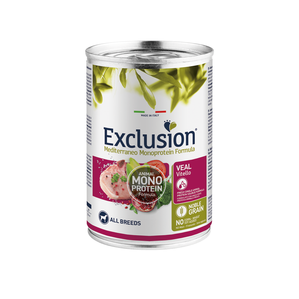 Exclusion Monoprotein Noble Grain cibo umido per cani adulti vitello  400 Gr