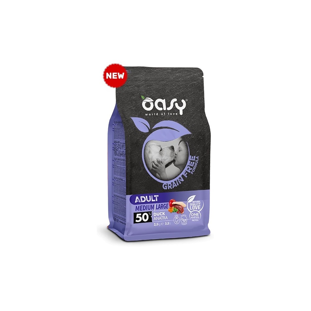 Oasy Dog Grain free Crocchette cane Adult Medium/Large Anatra 12 Kg ACQUISTO MINIMO 2 PZ