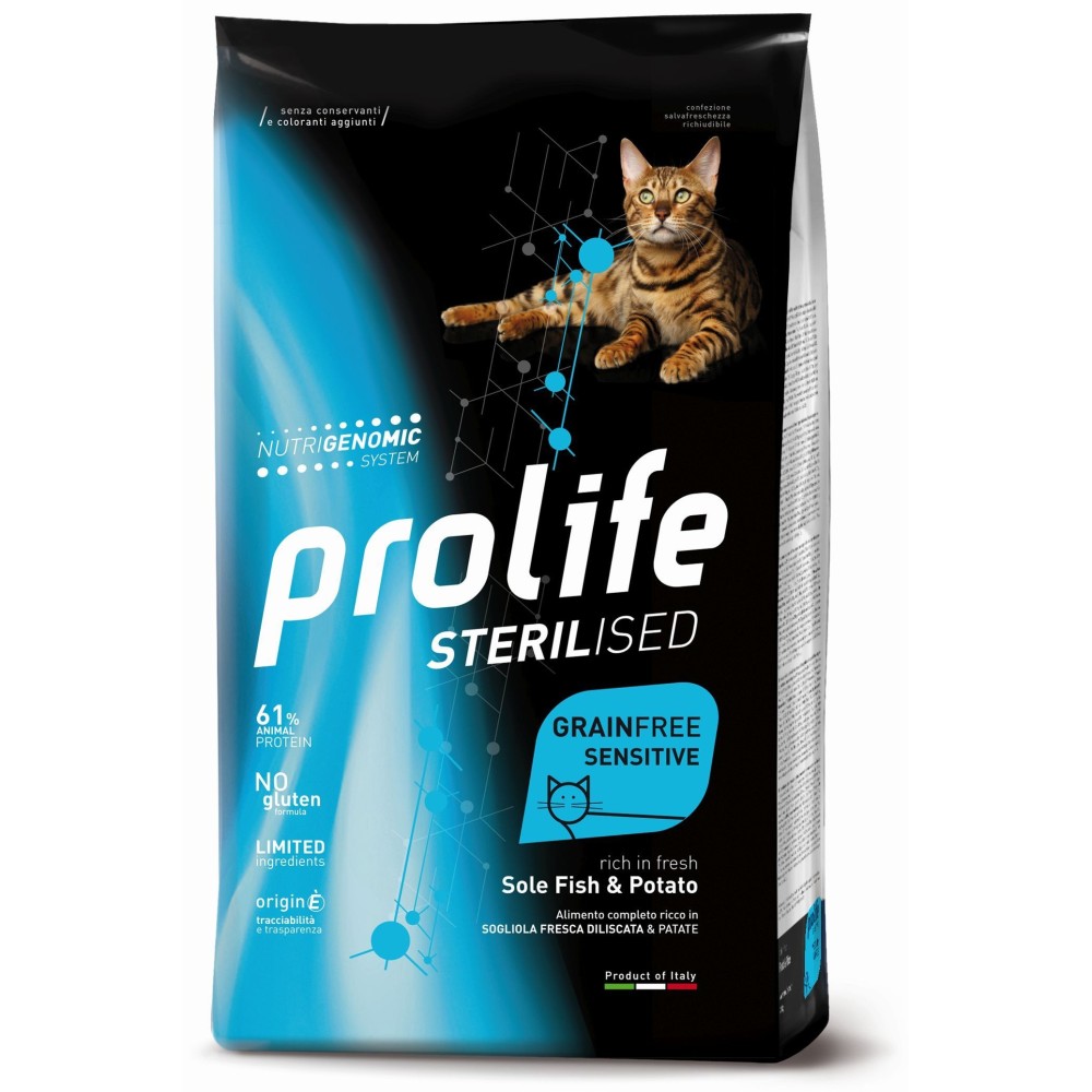 Prolife Crocchette Gatto  Adult Sterilised  Grain Free Sogliola/Patate 1.5 Kg