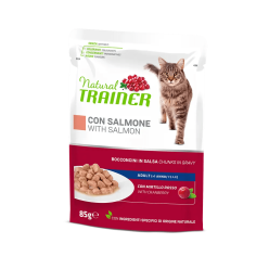 Natural Trainer gatto  bocconcini Bustine 85 Gr Salmone cibo umido
