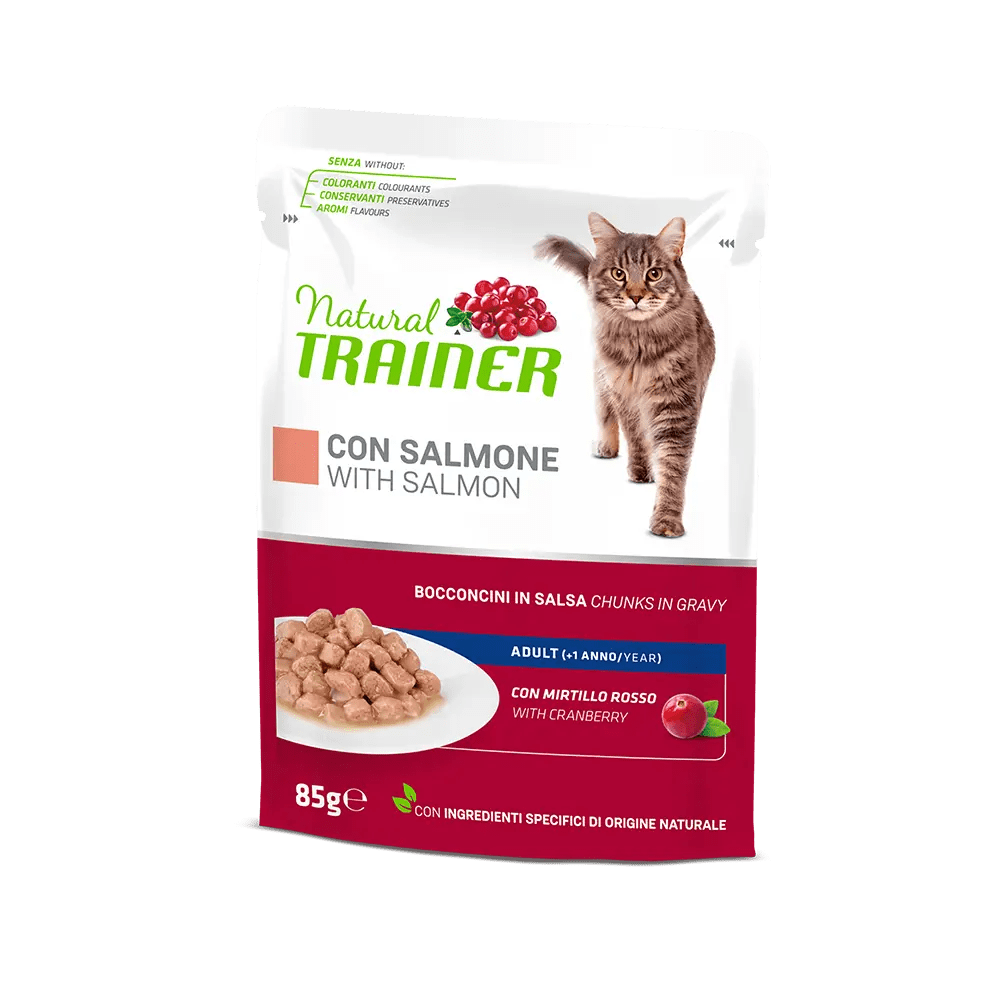 Natural Trainer gatto  bocconcini Bustine 85 Gr Salmone cibo umido