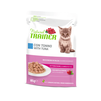 Natural Trainer Gatto Bocconi Bustine 85 Gr Kitten Tonno Cibo Umido