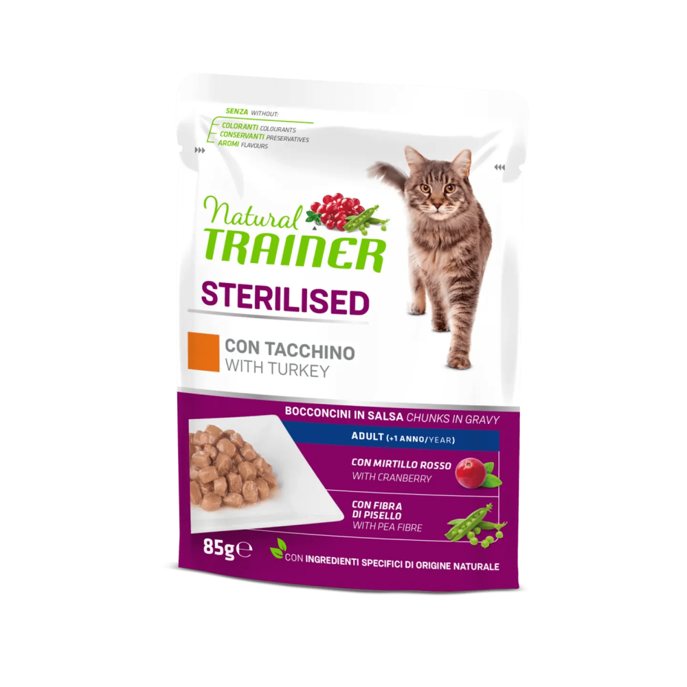Natural Trainer gatto bocconcini  Bustine 85 Gr Sterilised Tacchino