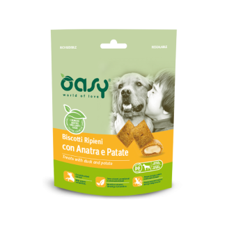 oasy snack dog biscotti ripieni con anatra e patate 80gr
