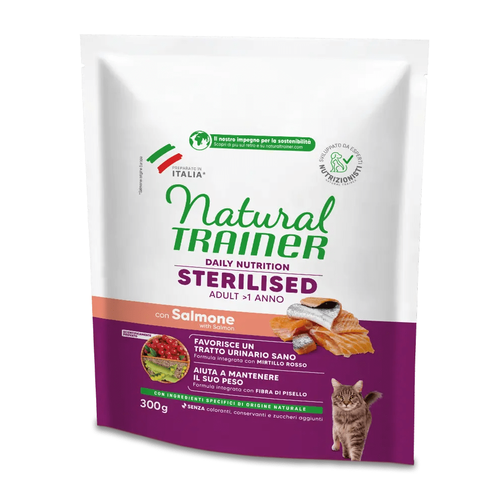 Natural trainer crocchette gatto  Sterilised 300 Gr Salmone