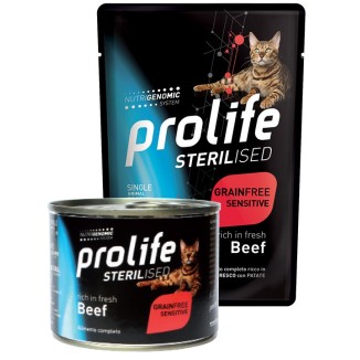 Prolife Gatto  Sterilised Grain Free 85 Gr Manzo cibo umido