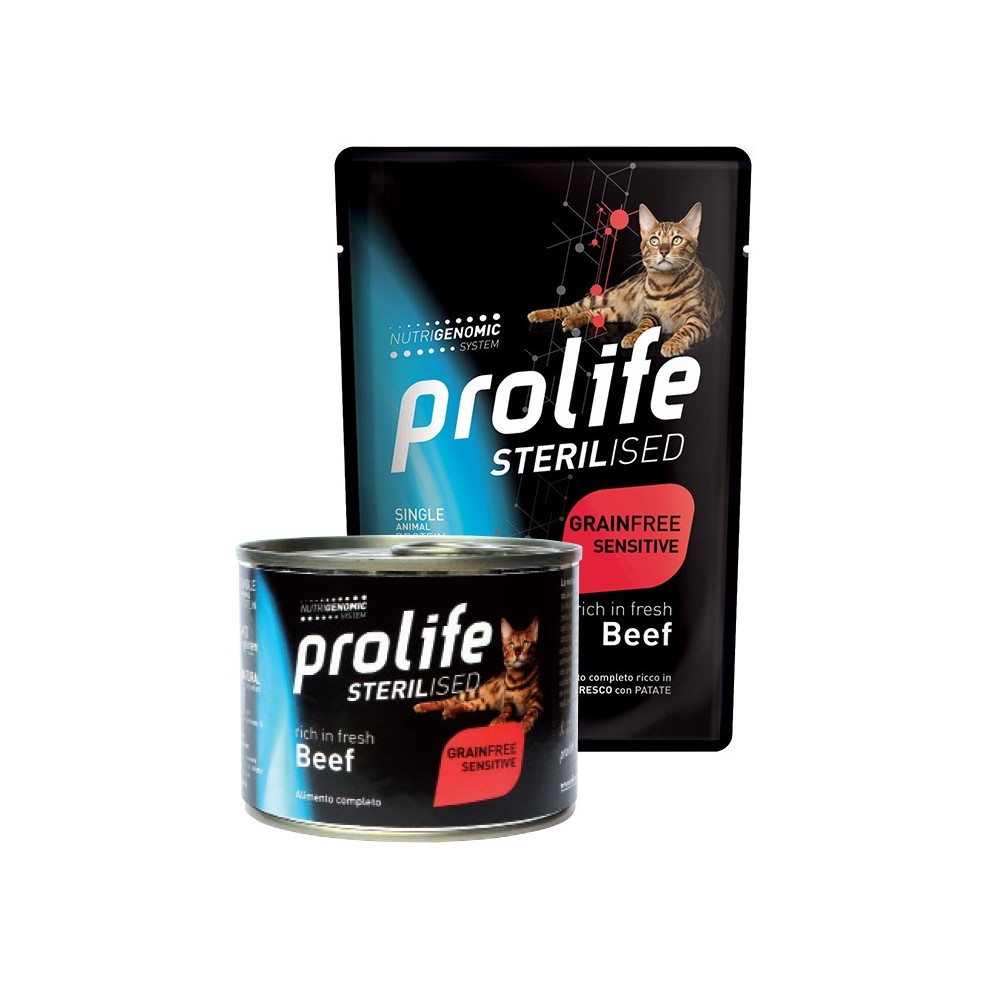 Prolife Gatto  Sterilised Grain Free 85 Gr Manzo cibo umido