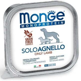 MONGE MONOPROTEICO  DOG SOLO AGNELLO PATÈ 150 GR CIBO UMIDO