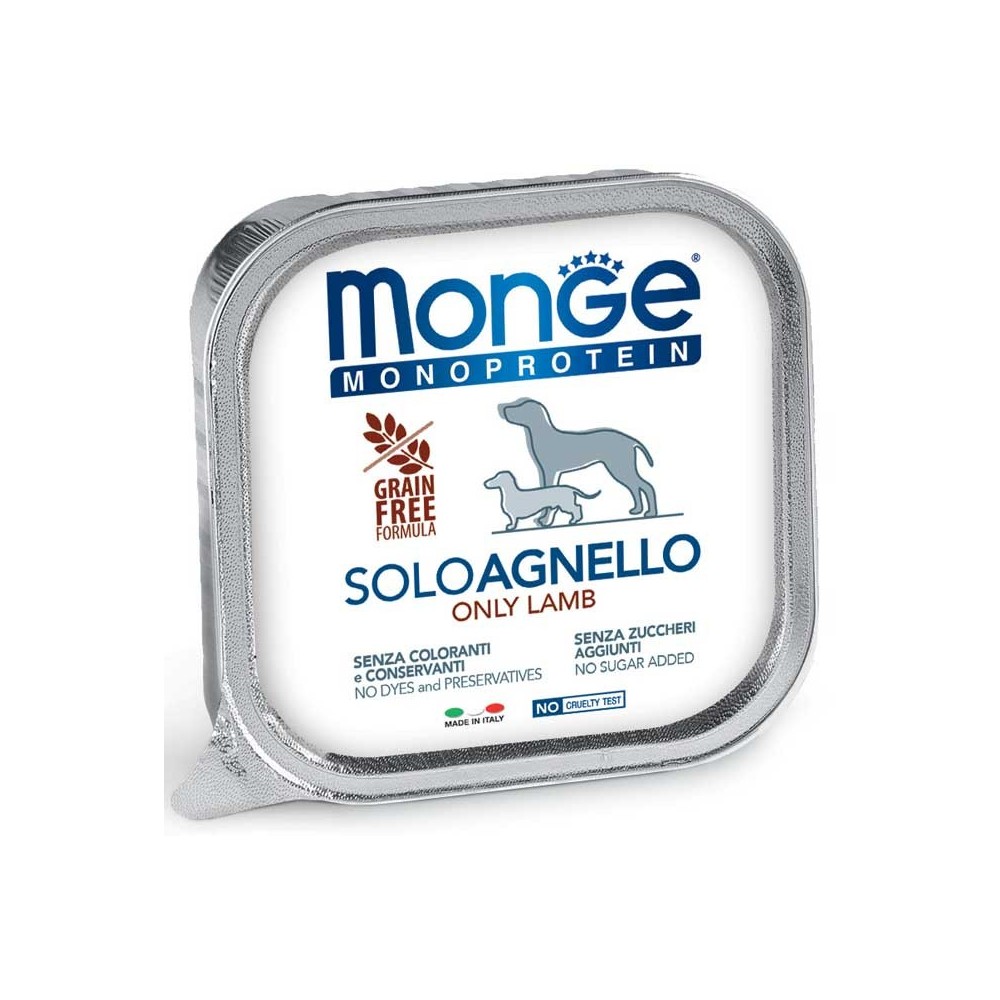 MONGE MONOPROTEICO  DOG SOLO AGNELLO PATÈ 150 GR CIBO UMIDO