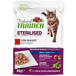 Natural Trainer gatto bocconcini Bustine 85 Gr Sterilised Manzo