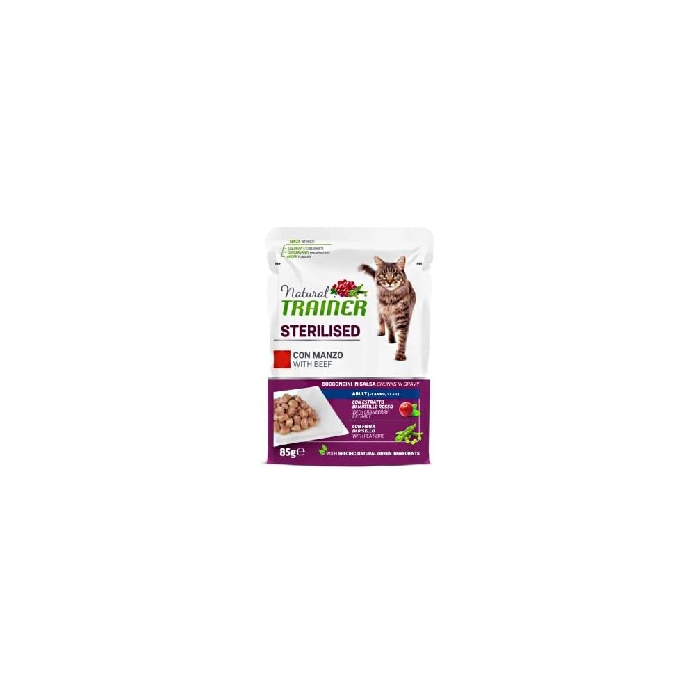 Natural Trainer gatto bocconcini Bustine 85 Gr Sterilised Manzo