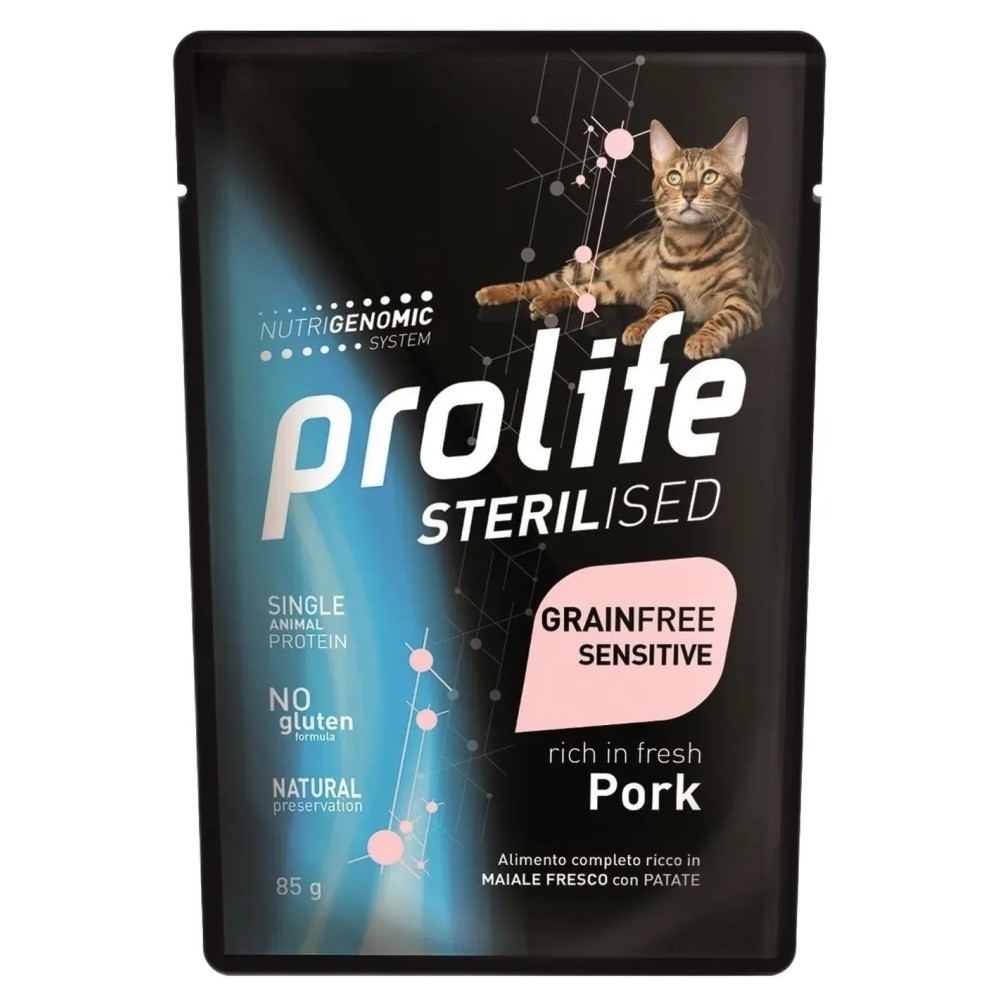 Prolife gatto sterilised adult grainfree sensitive maiale  85 gr cibo umido