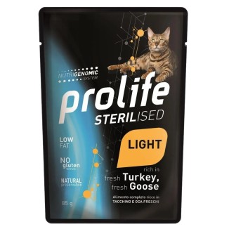 Prolife gatto sterilised adult light grainfree sensitive tacchino e oca  85 gr  cibo umido