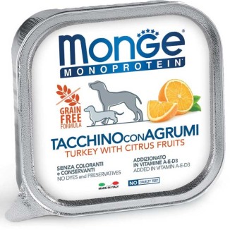 MONGE DOG SOLO TACCHINO CON AGRUMI 150 GR CIBO UMIDO