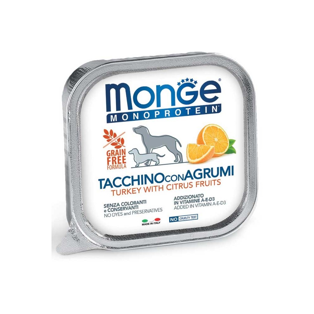 MONGE DOG SOLO TACCHINO CON AGRUMI 150 GR CIBO UMIDO