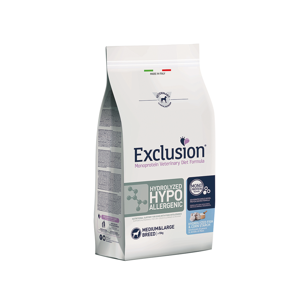 Exclusion Dog Hydrolyzed Hypoallergenic Adult Pesce E Amido Di Mais Kg 12