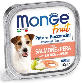 Monge fruit Cane patè con bocconcini Salmone/Pera 100 Gr cibo umido