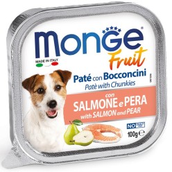 Monge fruit Cane patè con bocconcini Salmone/Pera 100 Gr cibo umido