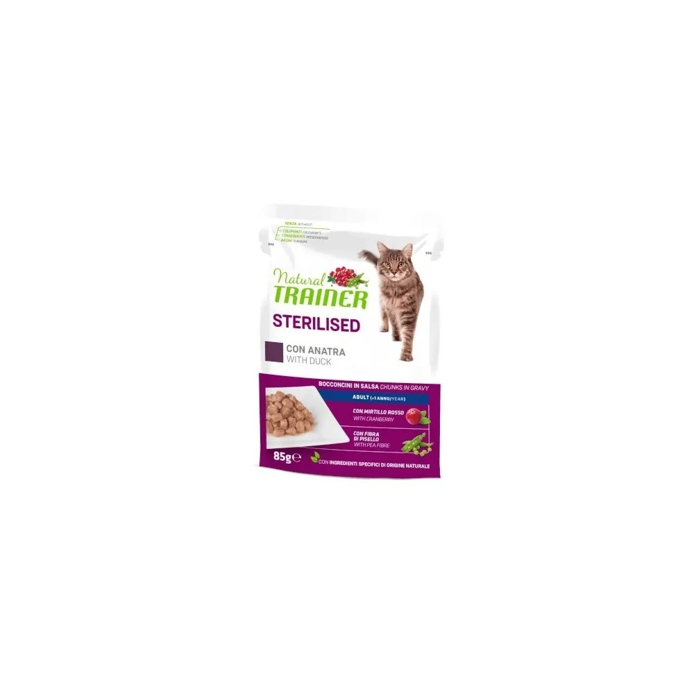 Natural Trainer gatto bocconcini  Bustine 85 Gr  Sterilised Anatra