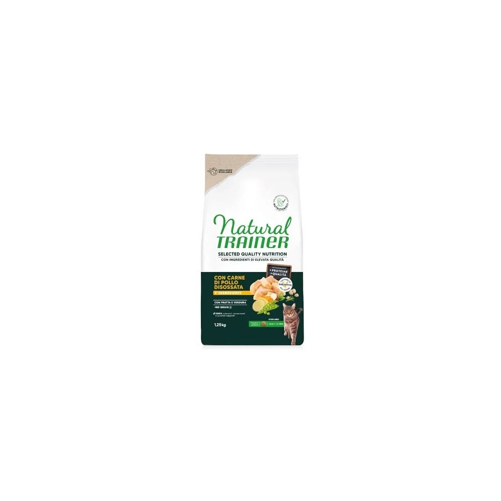 NATURAL TRAINER SELECTED QUALITY NUTRITION NO GRAIN PER GATTI ADULTI STERILIZZATI CON TACCHINO DA 300 GR