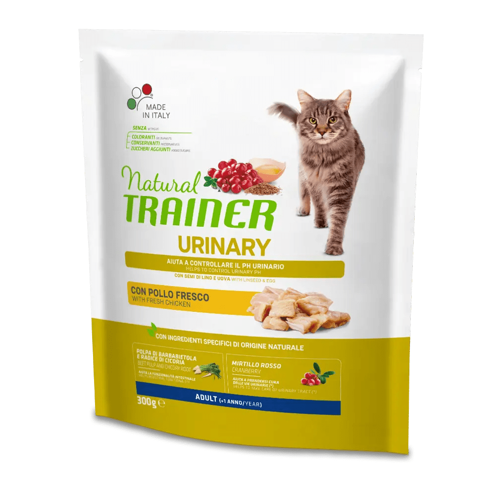 NATURAL TRAINER URINARY PER GATTO ADULTO CON POLLO, SEMI DI LINO E UOVA DA 300G