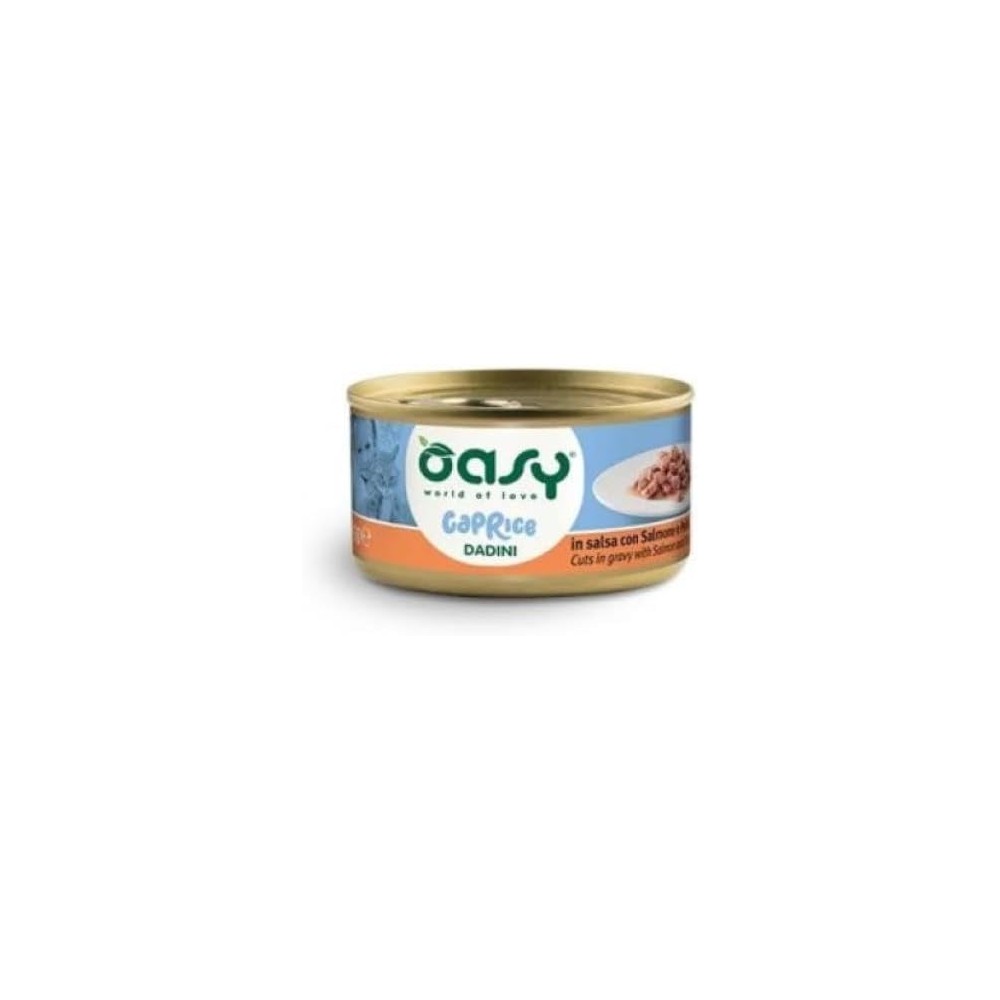 Oasy Caprice Dadini  85 Gr In Salsa Con Salmone E Pollo   cibo umido per gatti