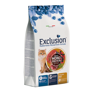 EXCLUSION  MEDITERRANEO  MONO NOBLE GRAIN  CROCCHETE GATTO  STERILIZZATO  MANZO 1.5KG