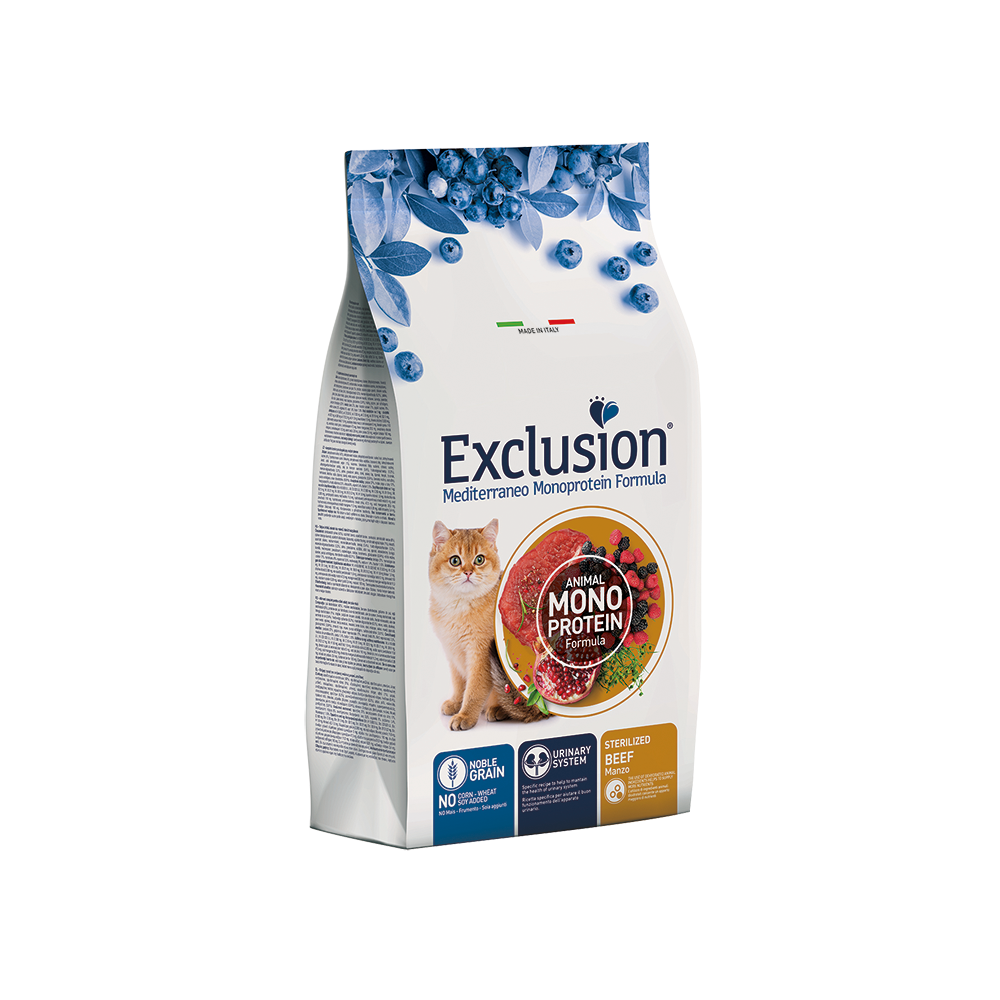 EXCLUSION  MEDITERRANEO  MONO NOBLE GRAIN  CROCCHETE GATTO  STERILIZZATO  MANZO 1.5KG