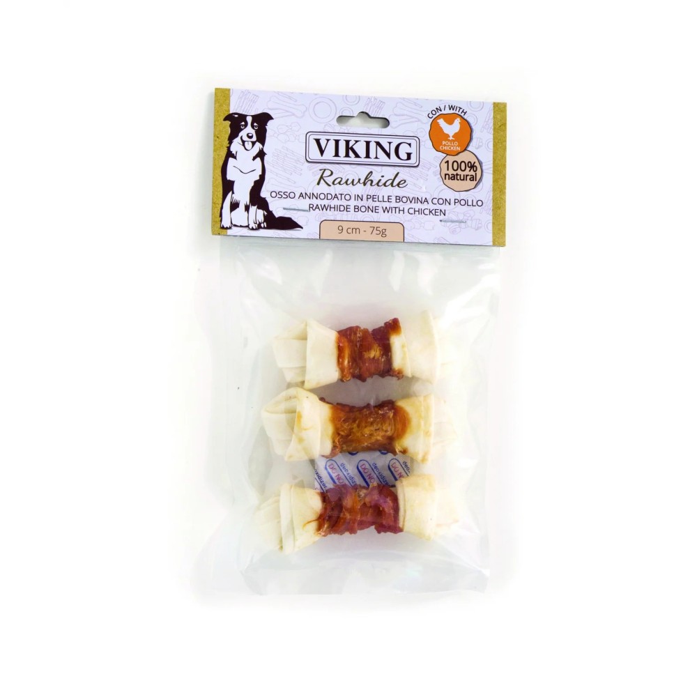 VIKING OSSO ANNODATO IN PELLE BOVINA CON POLLO 3 PZ 75 GR 9 CM