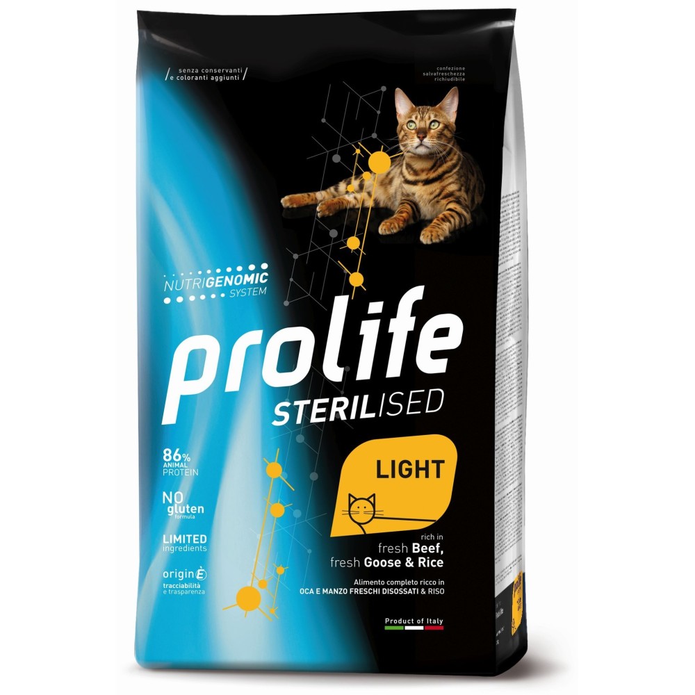 PROLIFE CROCCHETTE GATTO STERILISED LIGHT MANZO OCA E RISO 1.5 KG