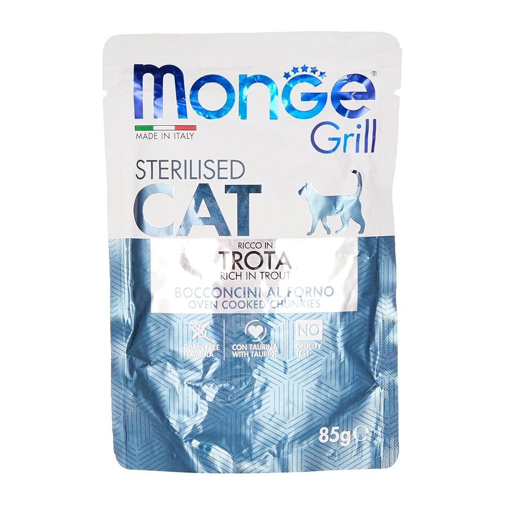 Monge Grill Bocconcini in Jelly – Ricco in Trota – Sterilised 85 gr cibo umido