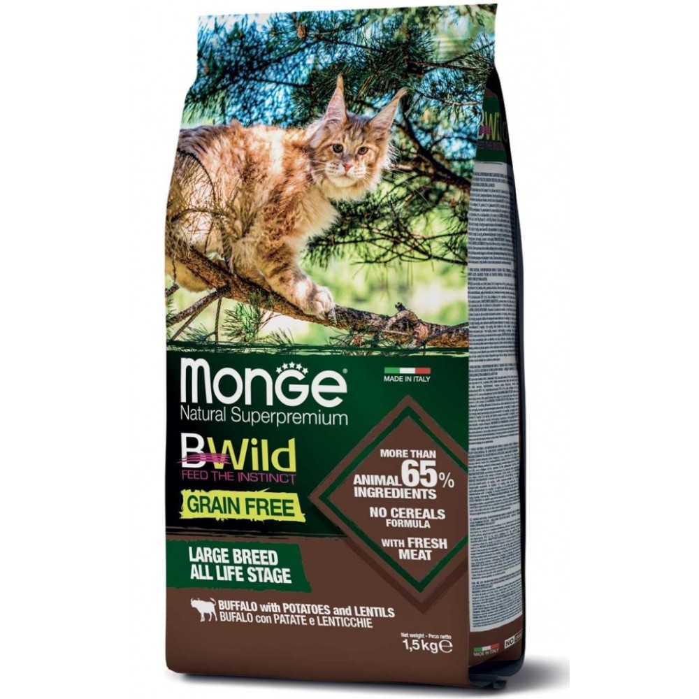 MONGE BW CAT GRAIN FREE BUFALO PATATE E LENTICCHIE 1.5 KG CROCCHETTE PER GATTO