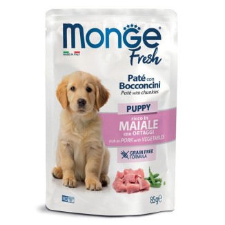 MONGE FRESH PATÉ CON BOCCONCINI PUPPY MAIALE  85G CIBO UMIDO PER CANI