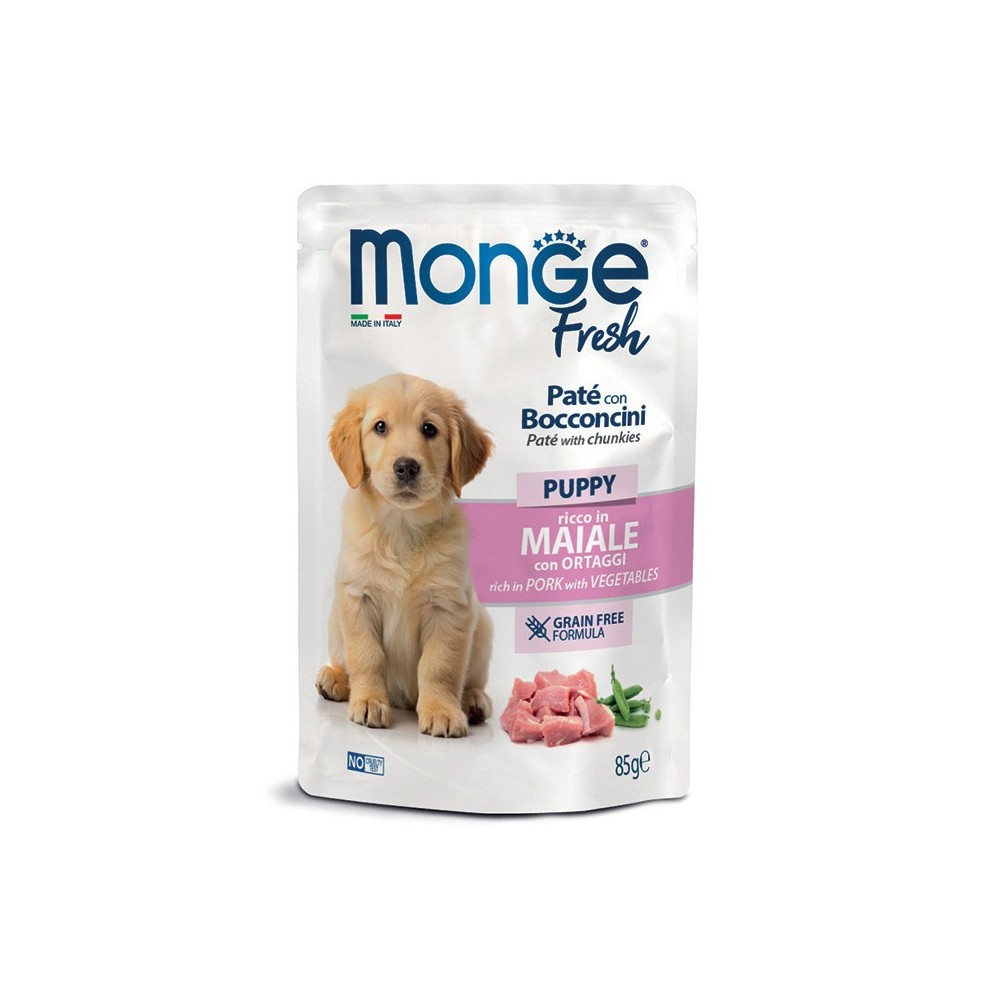 Monge Fresh Paté Con Bocconcini Puppy Maiale  85G Cibo Umido Per Cani 10+1omaggio anche misti